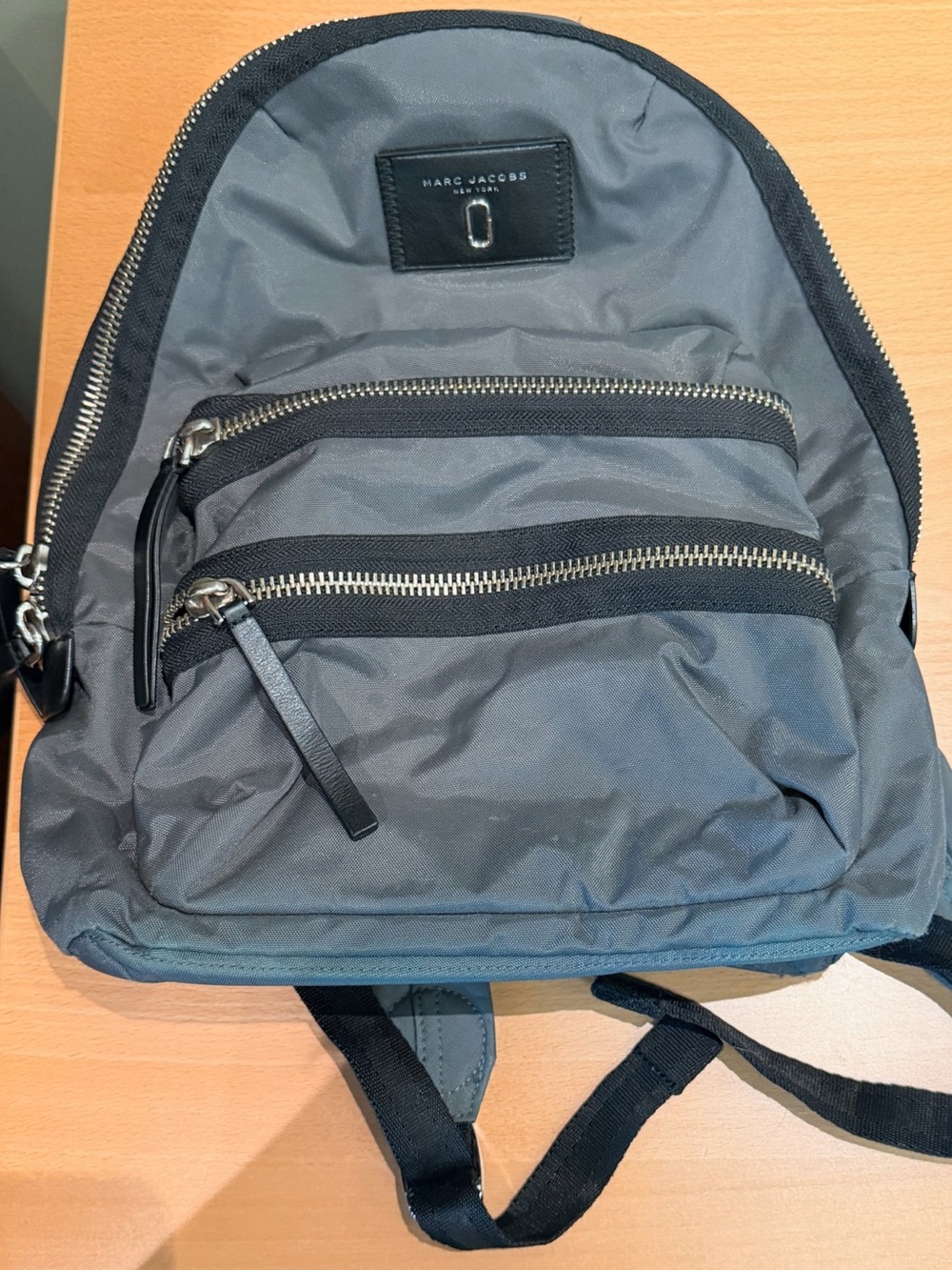 Marc Jacobs Charcoal Nylon Backpack with Dual Zip Pockets